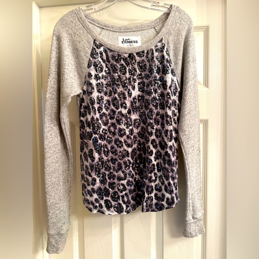 Sequin snow leopard pullover cardigan/sweatshirt